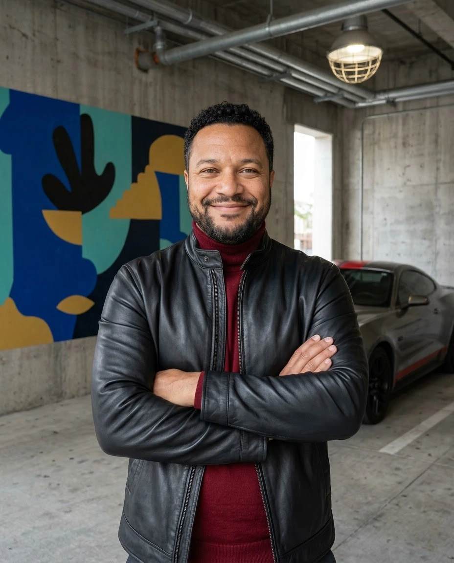 AI-generated example photo in the "Urban Car Lot" style