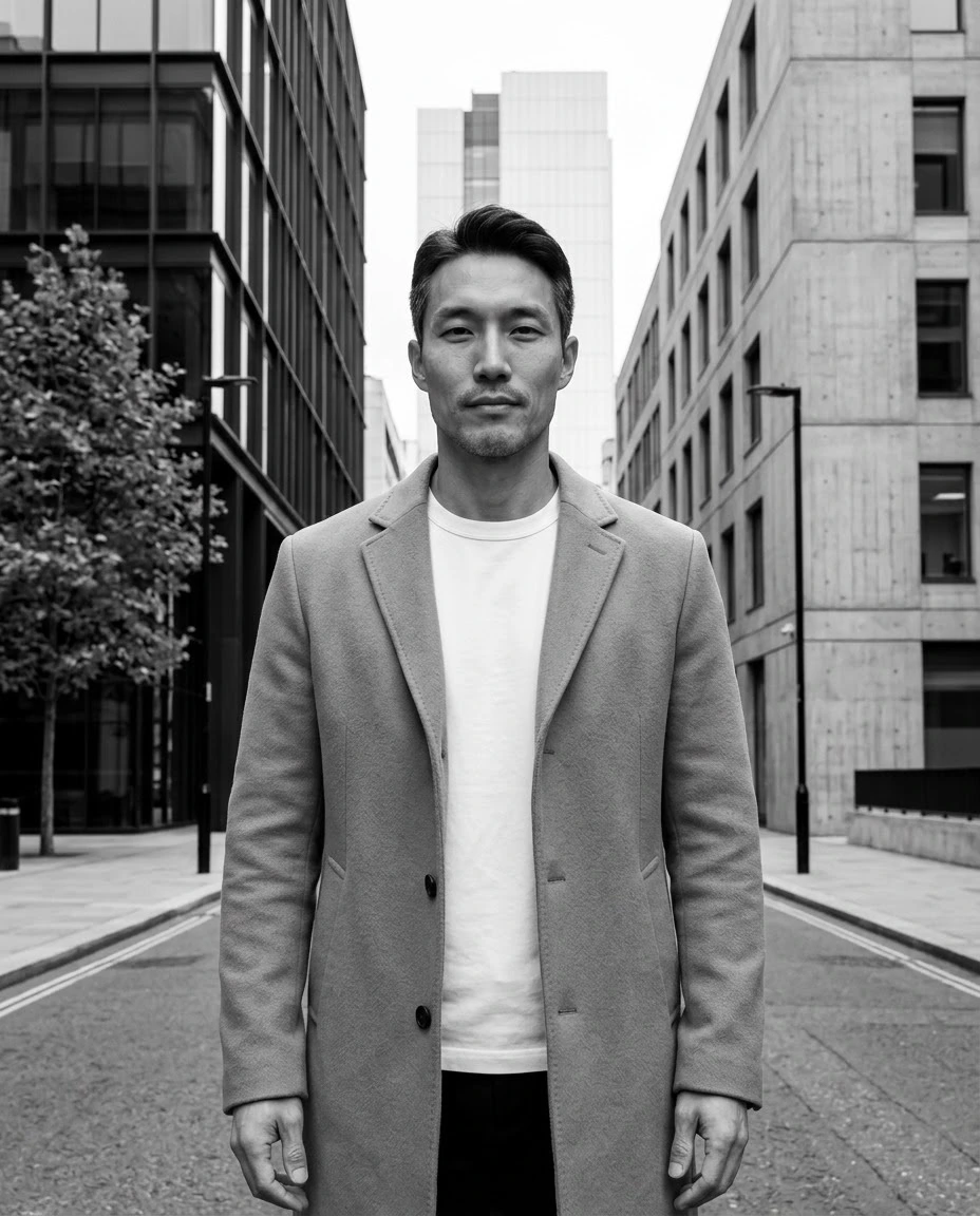 AI-generated example photo in the "B&W Business District" style