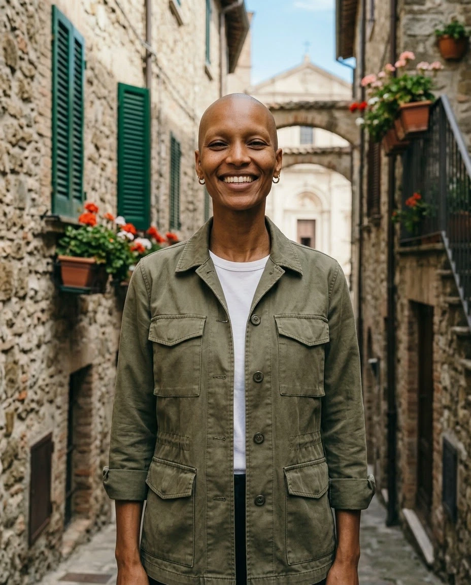 AI-generated example photo in the "Travel Portrait" style