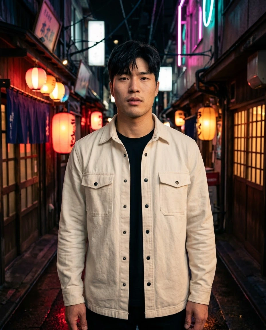 AI-generated example photo in the "Tokyo Neon Streets" style