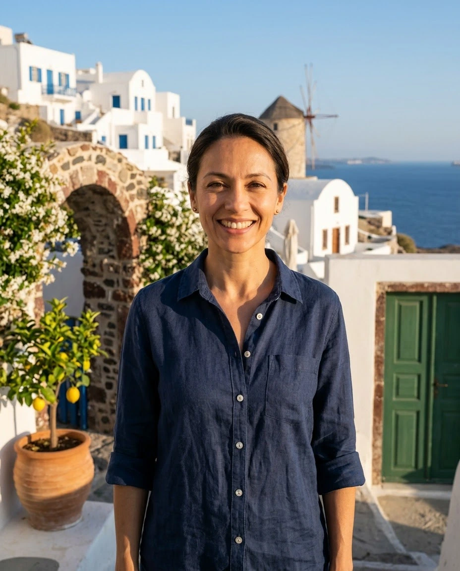 AI-generated example photo in the "Mediterranean Dreamer" style