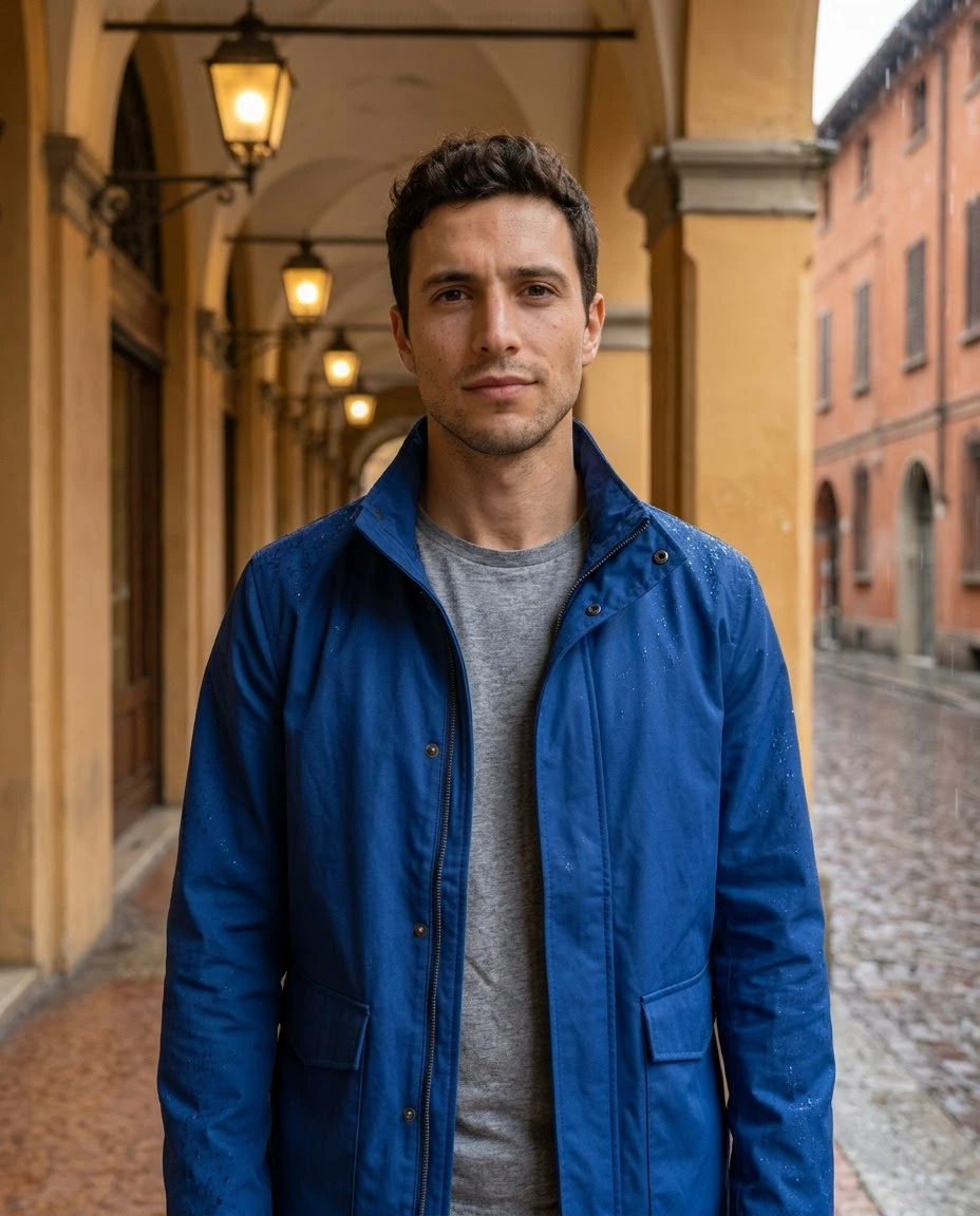 AI-generated example photo in the "Rain Portrait" style