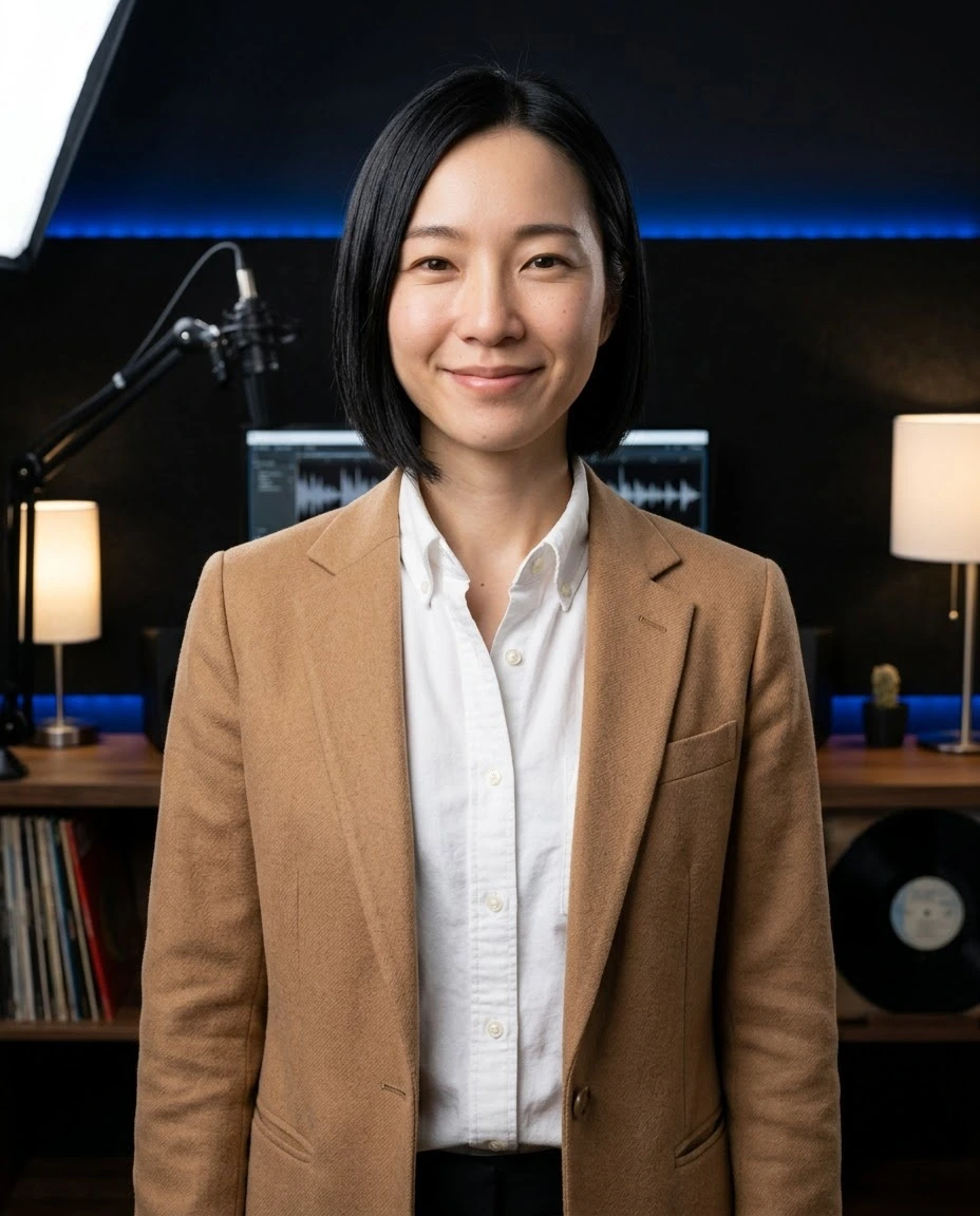 AI-generated example photo in the "Podcast Studio" style