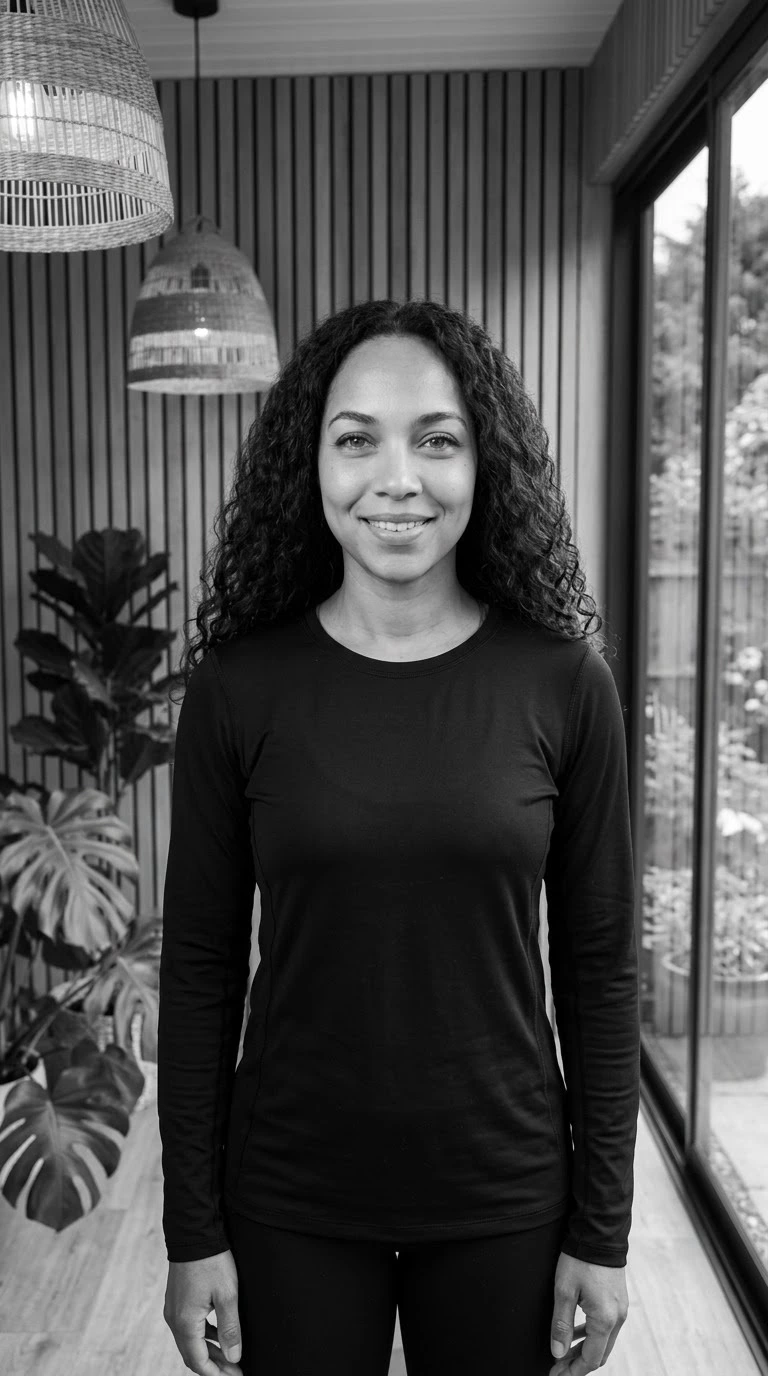 AI-generated example photo in the "B&W Yoga Zen" style