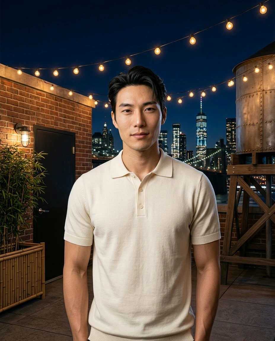 AI-generated example photo in the "Rooftop Party" style
