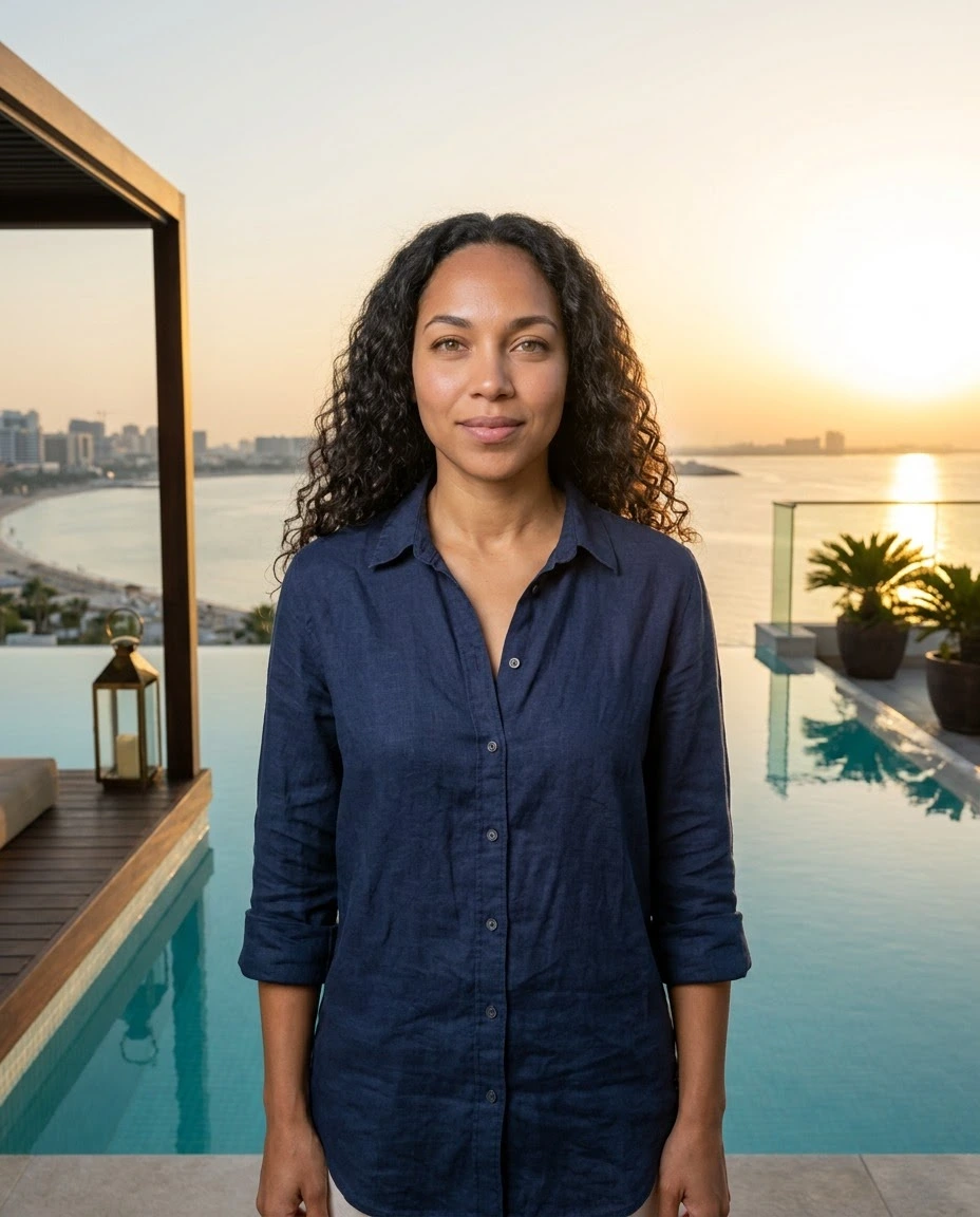 AI-generated example photo in the "Infinity Pool Sunset" style